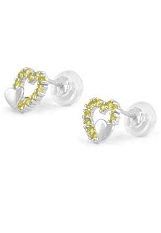 tiny gorgeous white gold double hearts November birthstone baby earrings